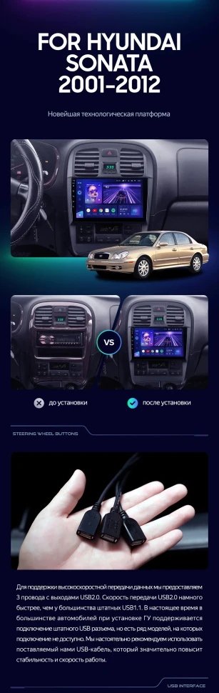 Штатная магнитола Teyes CC3 2K 4/32 Hyundai Sonata EF рестайлинг (2001-2012)